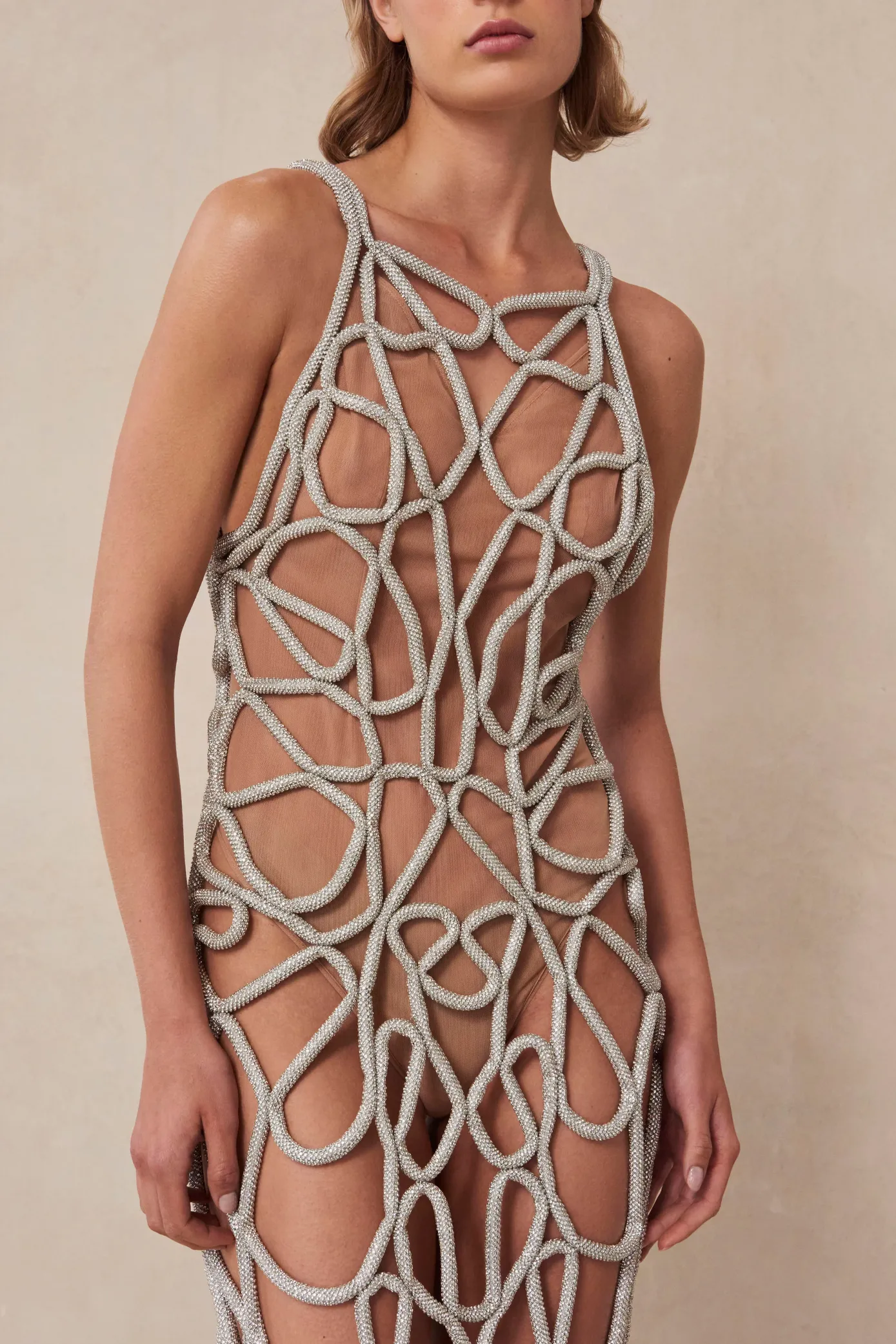 Cult Gaia Gowns>ARYA RHINESTONE GOWN - Clear