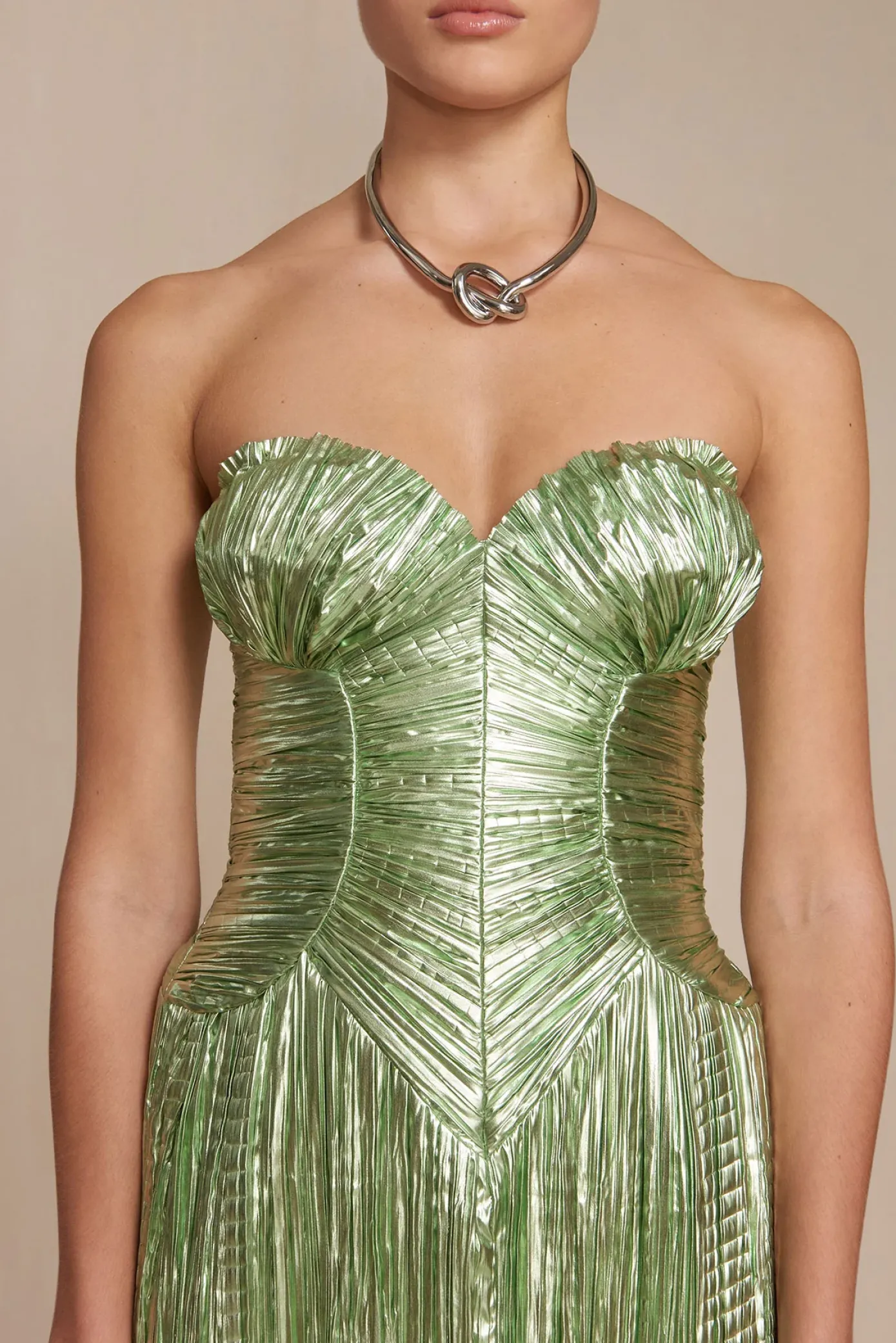 Cult Gaia Gowns>ASHIKA GOWN - Spearmint Metallic