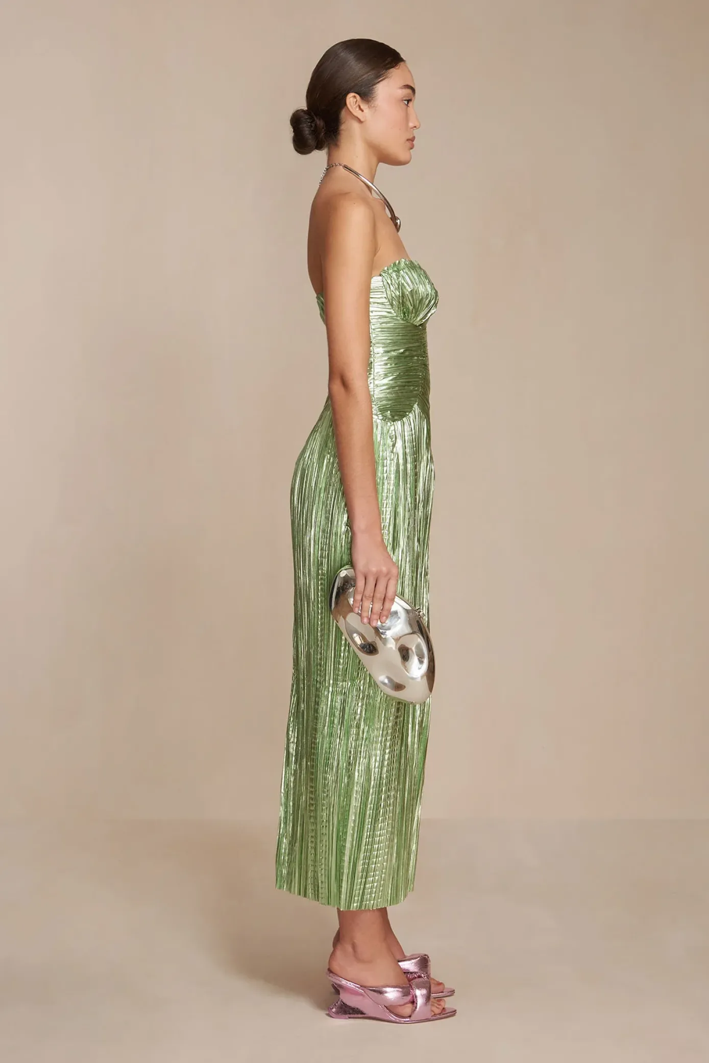 Cult Gaia Gowns>ASHIKA GOWN - Spearmint Metallic