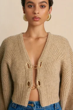 Cult Gaia Tops|Knits>CASELLA KNIT CARDIGAN - CHAMPAGNE Champagne Melange