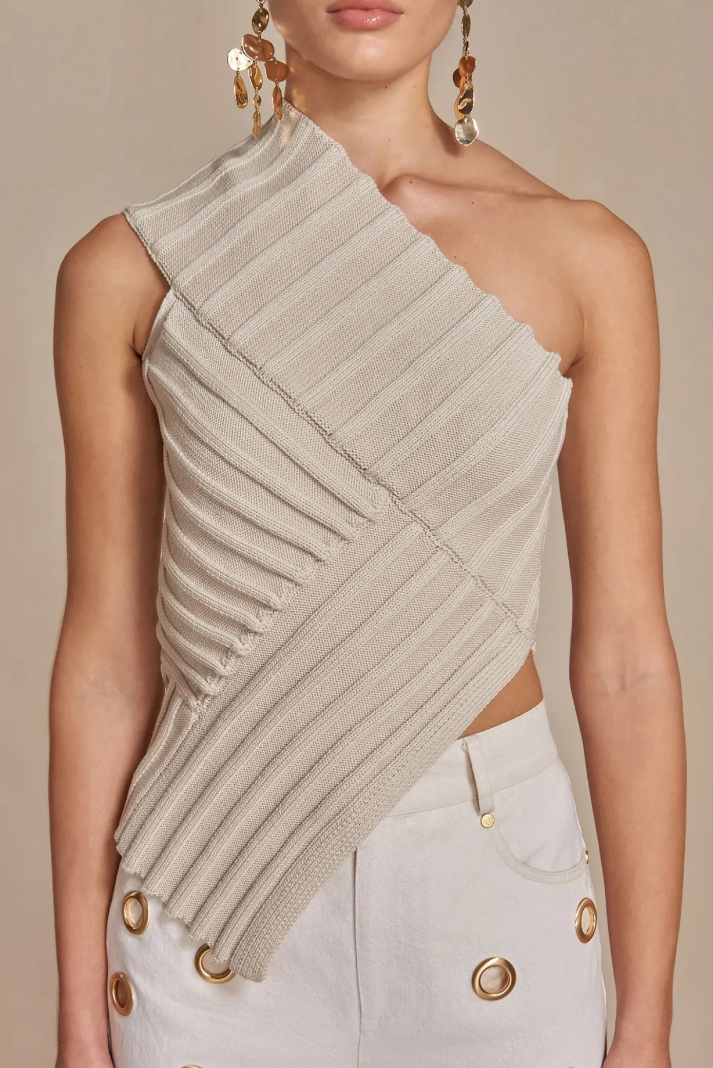 Cult Gaia Tops|Knits>DEL KNIT TOP - Mushroom