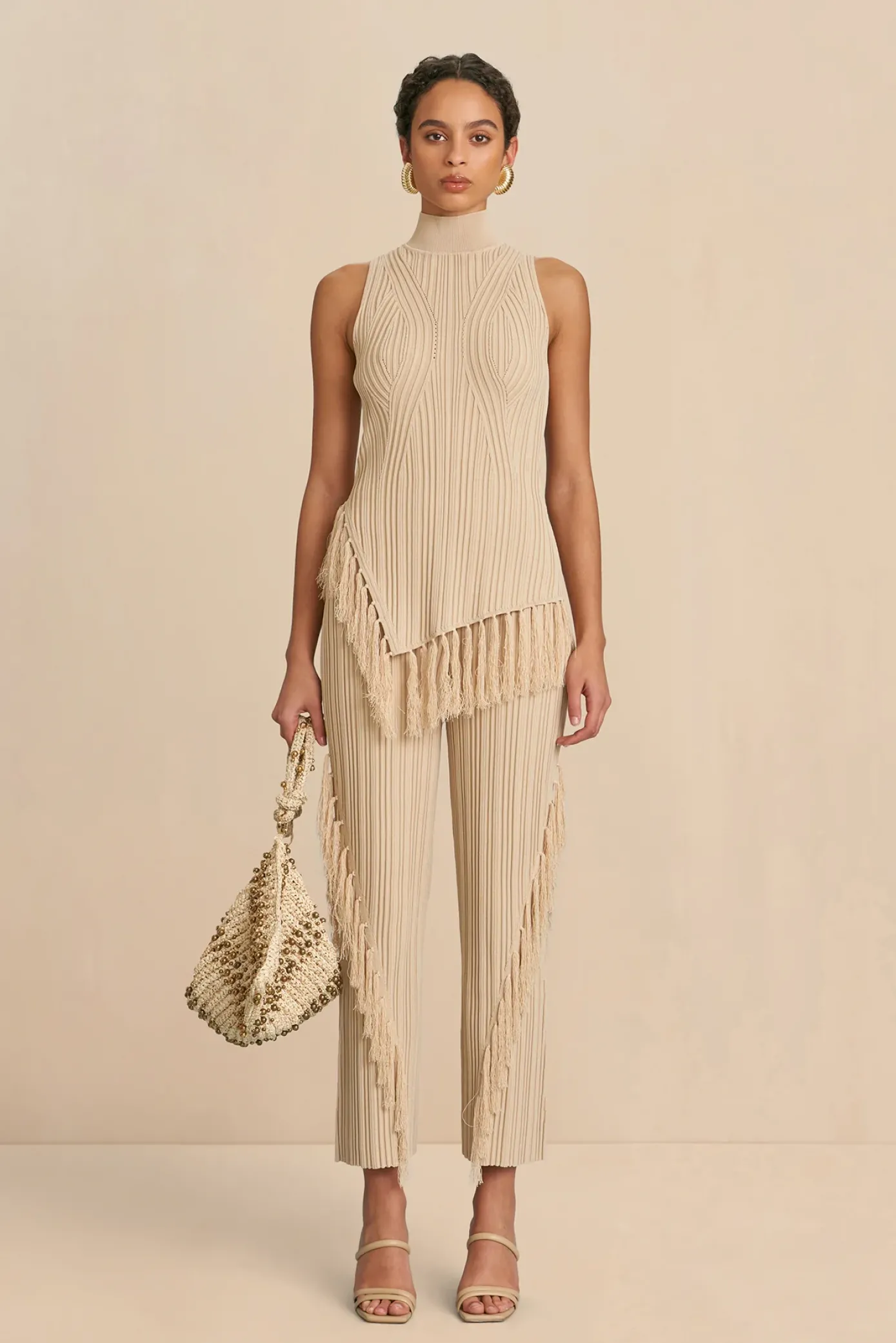 Cult Gaia Sets|Tops>DOJA KNIT TOP - Ecru