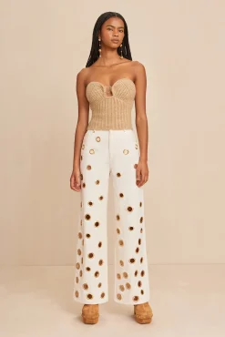 Cult Gaia Tops|Knits>ELLISON KNIT TOP - MELANGE Champagne
