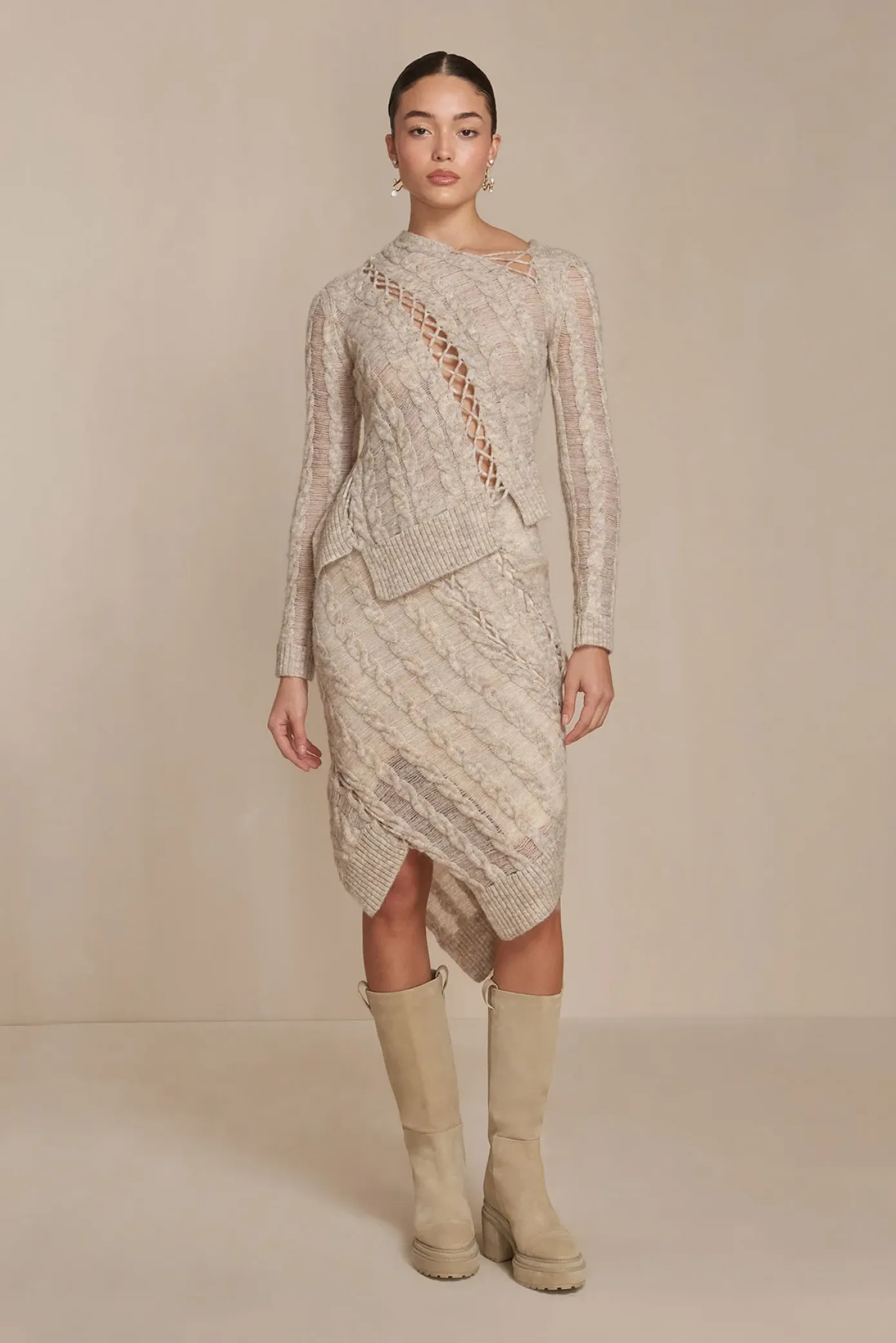 Cult Gaia Sets|Tops>GARNET KNIT TOP - Tawn Multi