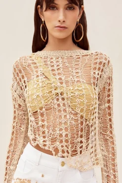 Cult Gaia Cover Ups|Tops>GILL CROCHET COVERUP - Champagne