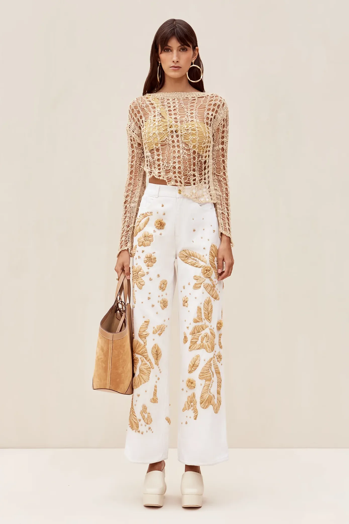 Cult Gaia Cover Ups|Tops>GILL CROCHET COVERUP - Champagne