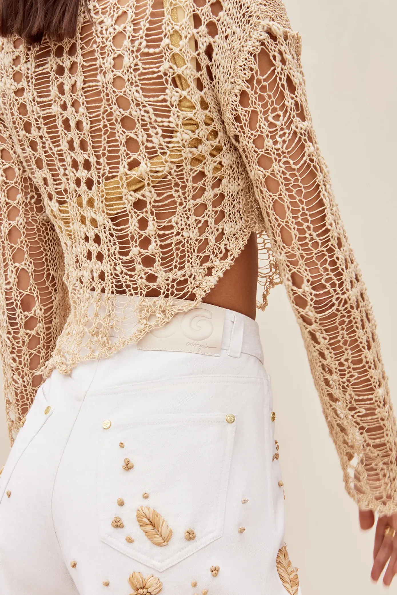 Cult Gaia Cover Ups|Tops>GILL CROCHET COVERUP - Champagne