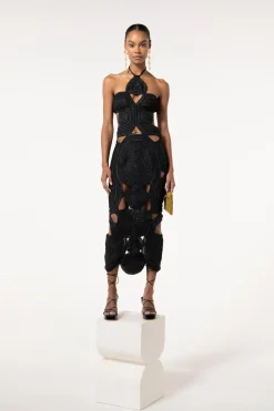 Cult Gaia Knits>SHENAZ CROCHET DRESS - Black
