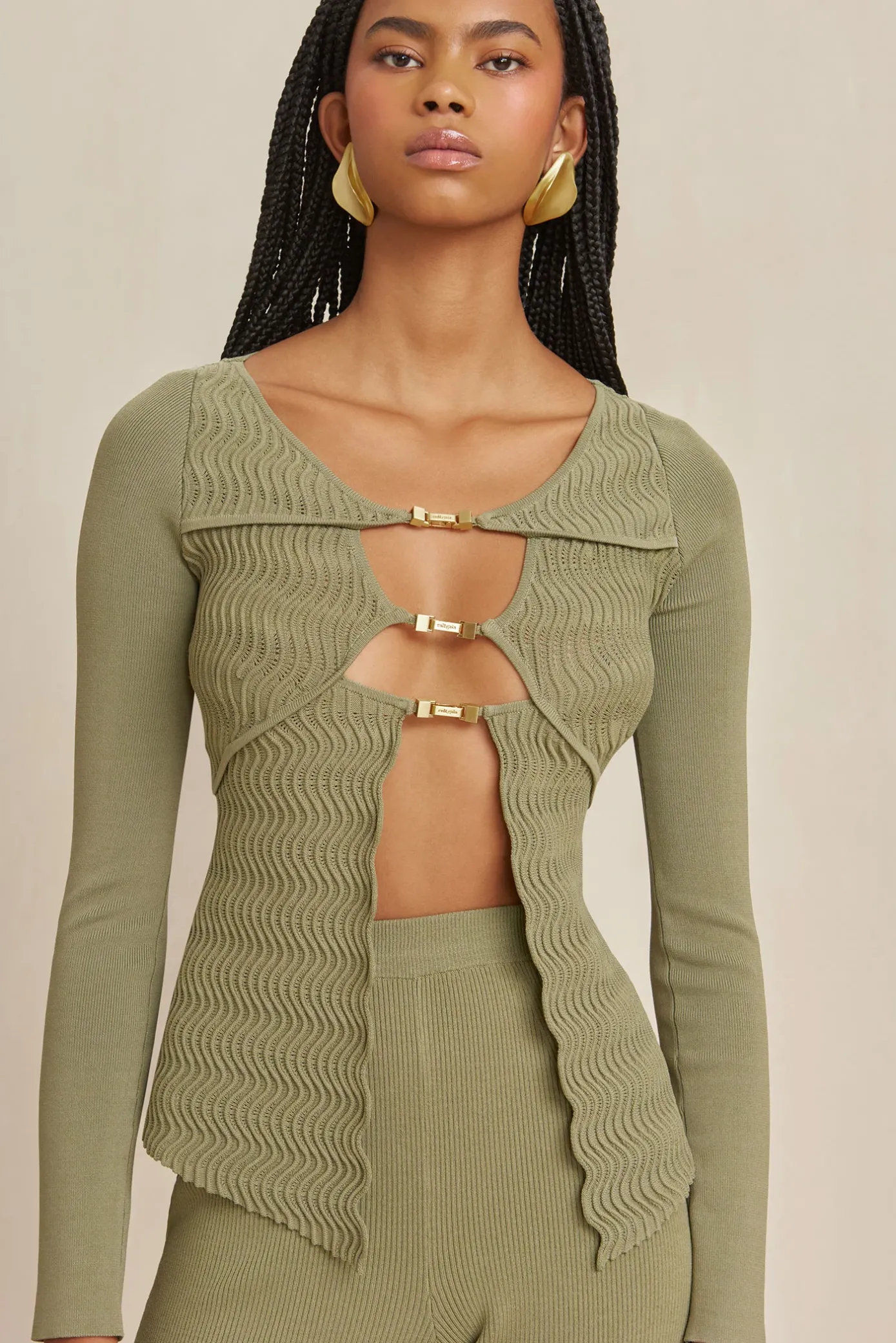 Cult Gaia Sets|Tops>TROI KNIT TOP - Tea