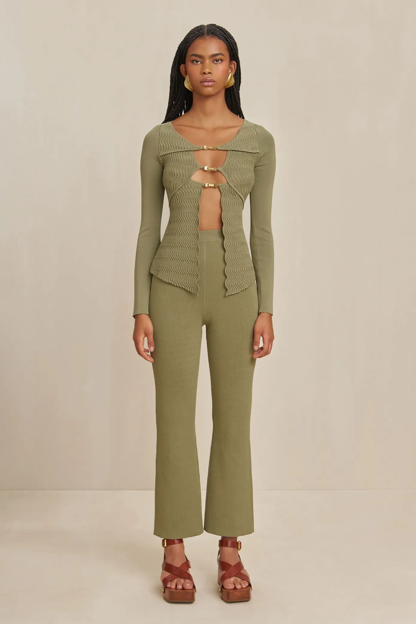 Cult Gaia Sets|Tops>TROI KNIT TOP - Tea