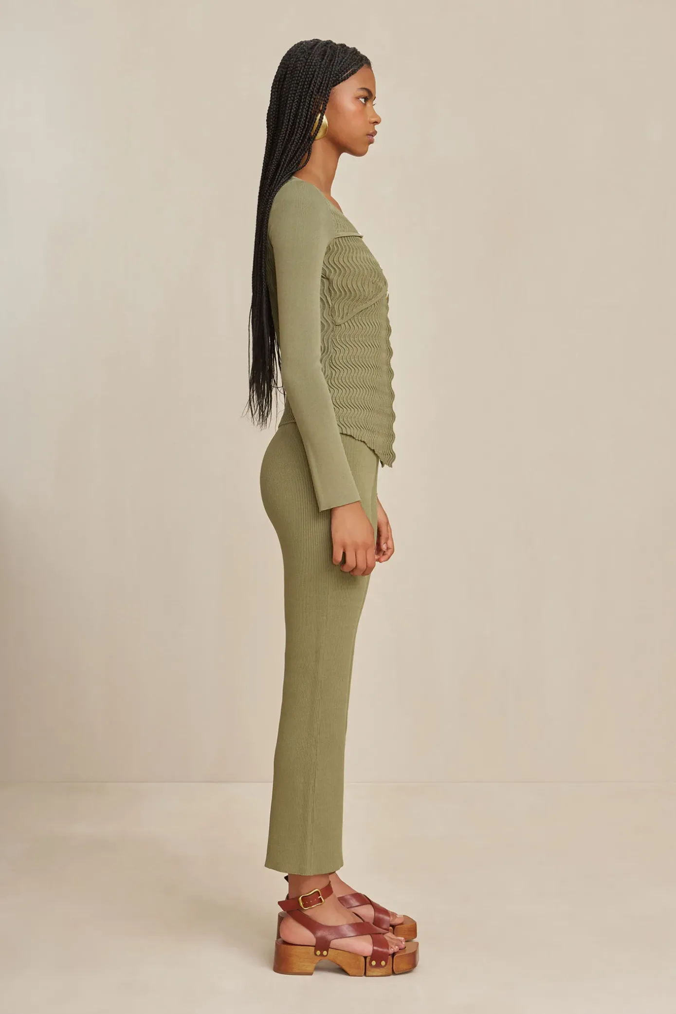 Cult Gaia Sets|Tops>TROI KNIT TOP - Tea